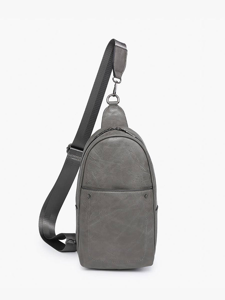 M2437 Pamela Sling Bag w/ Dbl Zip & Removable Strap: Charcoal