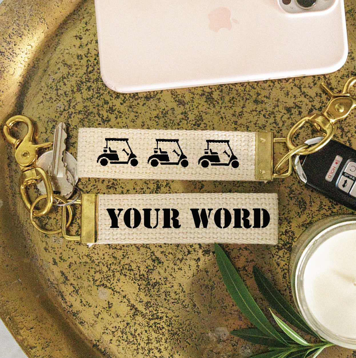 3 Golf Cart Personalized Keychain