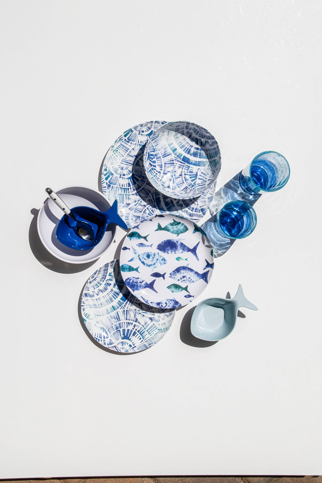 Coastal Scallops Dinnerware,100% Melamine,BPA free,Food Safe: Fish Shaped Dip Bowl, 5.9"/ 8.3 oz.