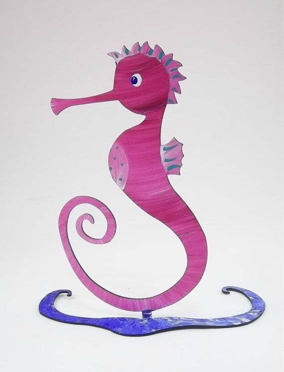 Seahorse Sculpture - Hand Painted - Small - Photo Holder