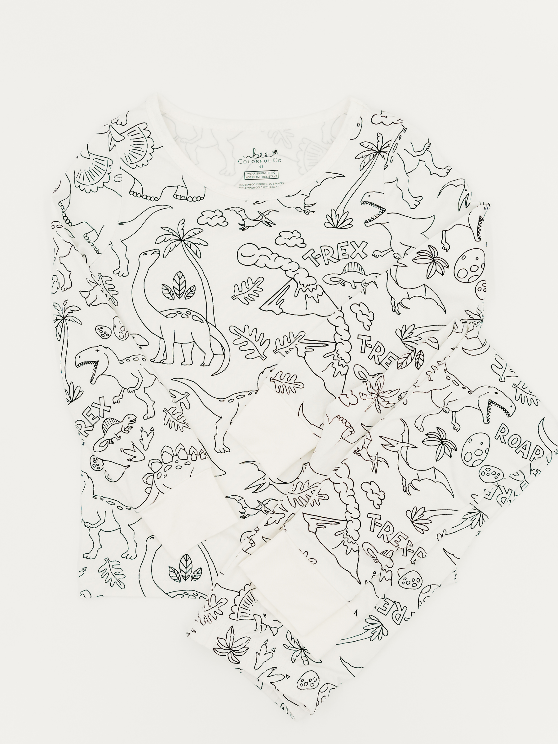 Dinosaur Coloring Pajamas 2 piece set made from Bamboo: 7-8 Years