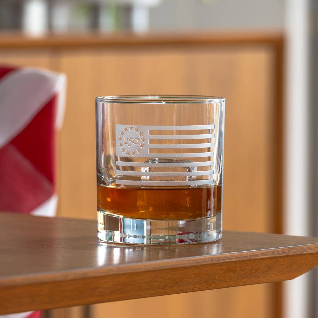 America250™ Betsy Ross Flag 10oz On the Rocks Whiskey Glass | Set of 12