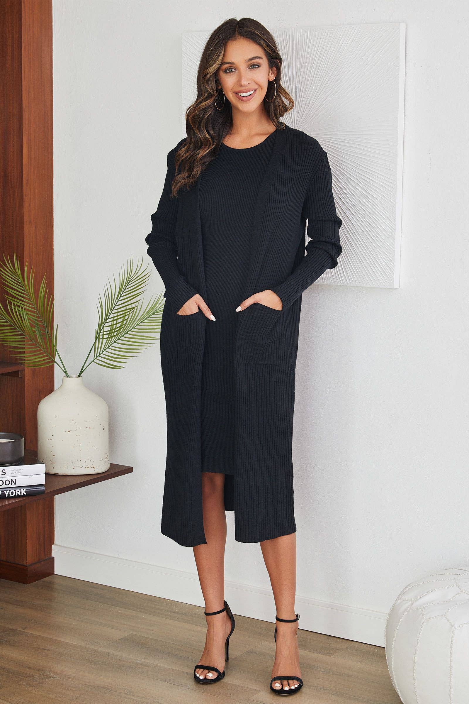 LOUNGE COMFY DRESS SET(QQ8258-BLACK): LARGE/X-LARGE