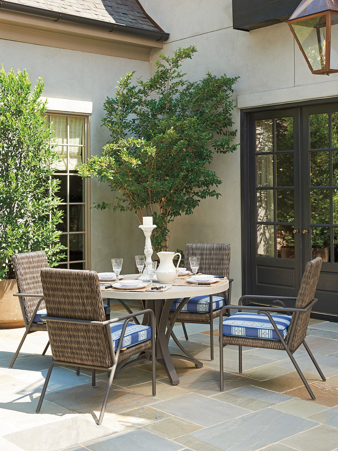 Cypress Point Ocean Terrace - Wicker Dining Table With Weatherstone Top - Dark Brown