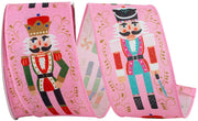 Nutcracker Scroll Wired Edge Ribbon, Pink, 2-1/2 In