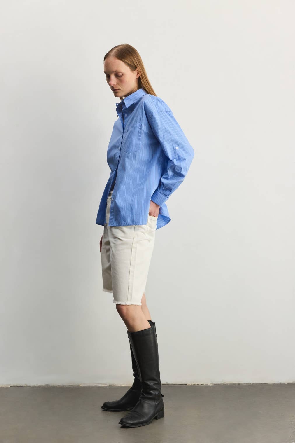 The Annalise Top | Pinstripe Button-Down Top: BLUE/WHITE / LARGE