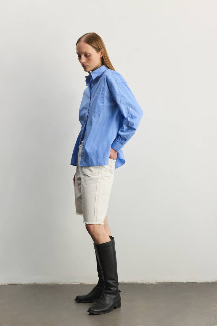 The Annalise Top | Pinstripe Button-Down Top: BLUE/WHITE / MEDIUM