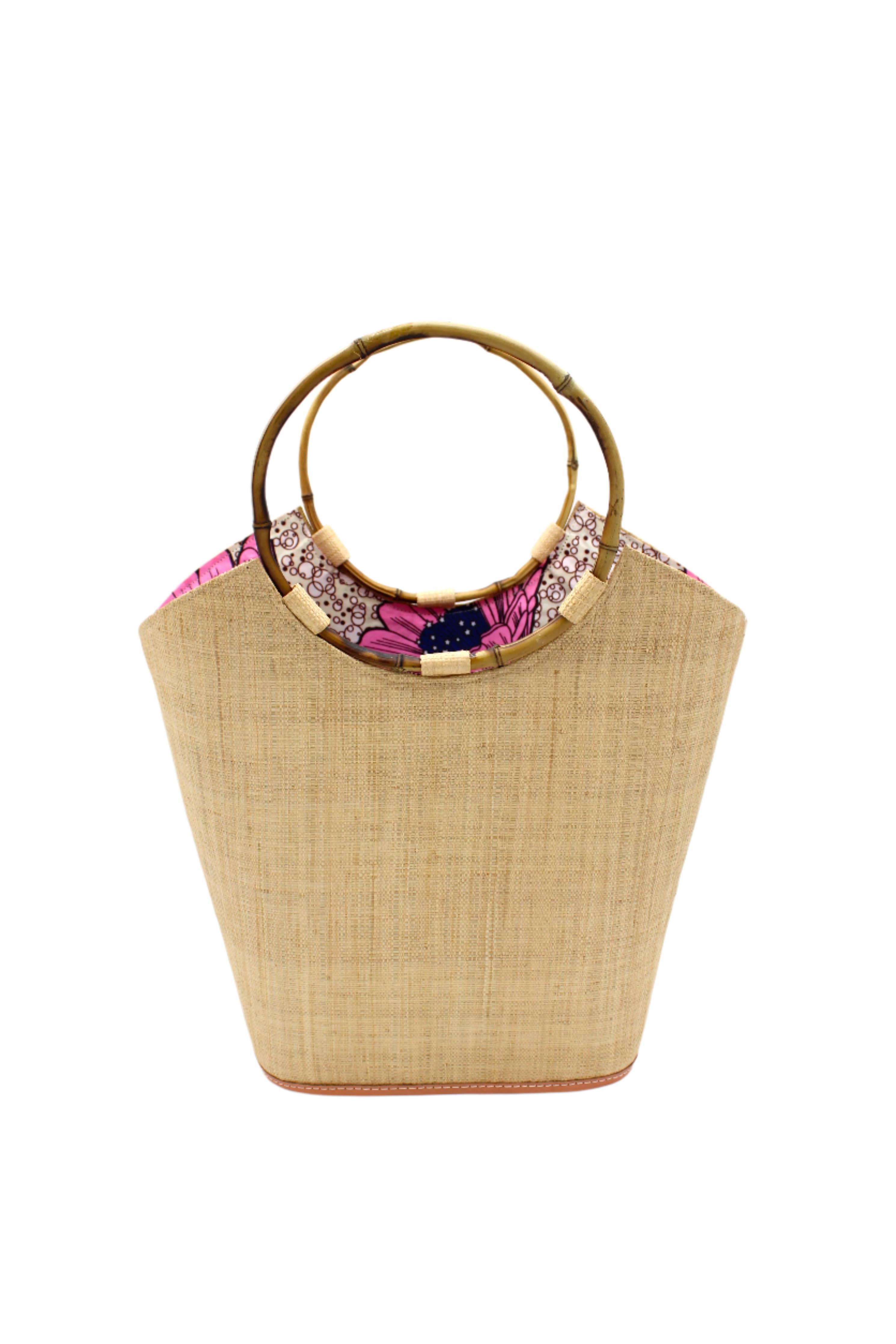 Carmen Straw Bucket Bag with Bamboo Handles: Denim