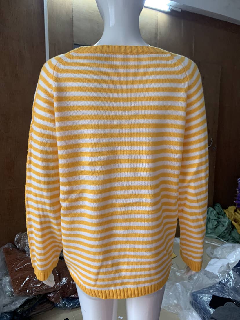 CWOSWL0811_ Long Sleeve Loose Neck Pullover Sweater: GREY / (M) 1