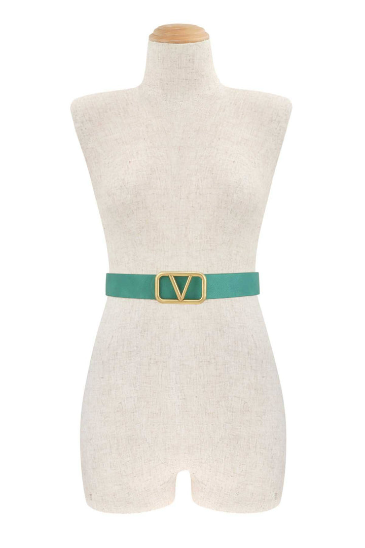 METAL V BUCKLE LEATHER BELT: Green