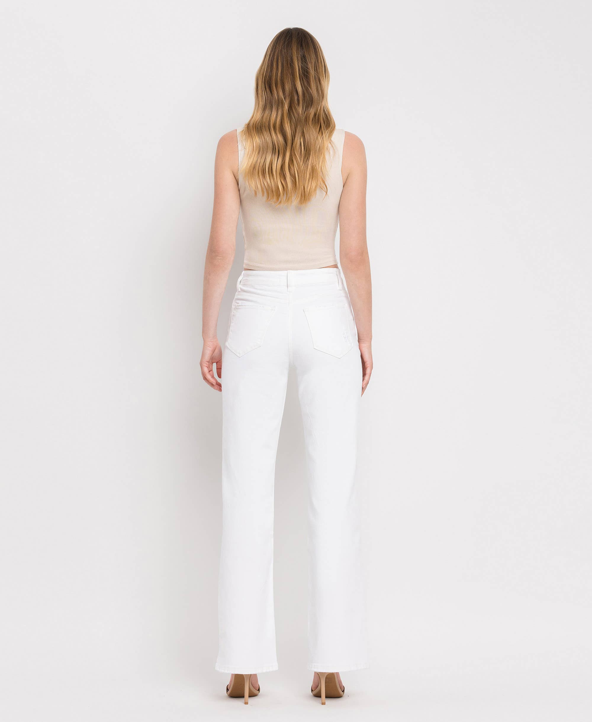 90'S VINTAGE TUMMY CONTROL SUPER HIGH FLARE JEANS V3212WH: OPTIC WHITE / 27