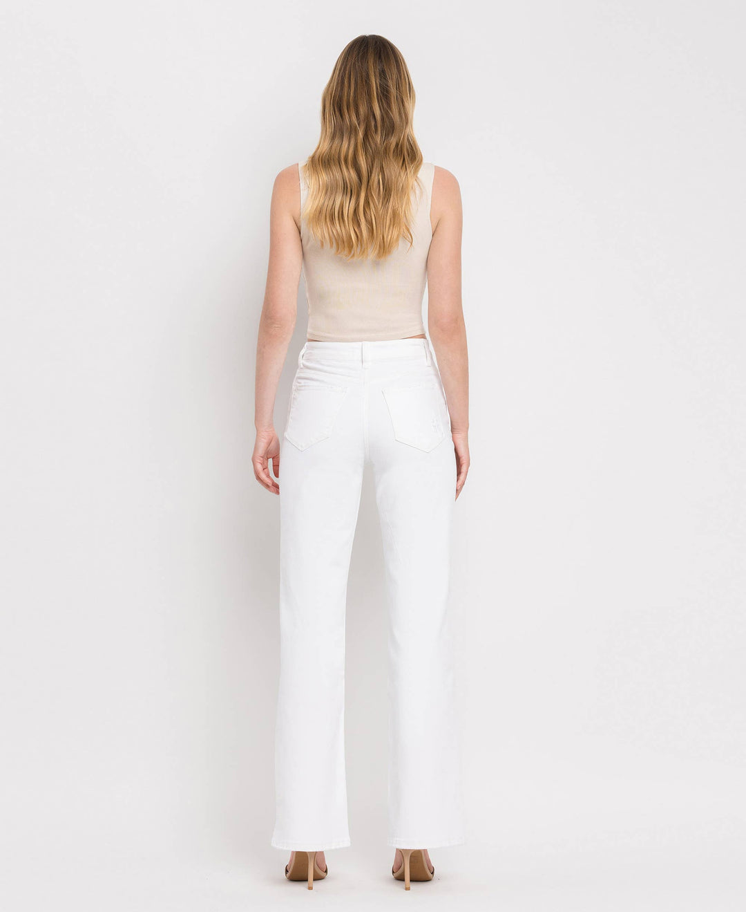 90'S VINTAGE TUMMY CONTROL SUPER HIGH FLARE JEANS V3212WH: OPTIC WHITE / 29