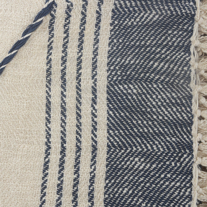 Coastal Edge Geometric Diamond Throw Blanket with Fringe: Blue/White