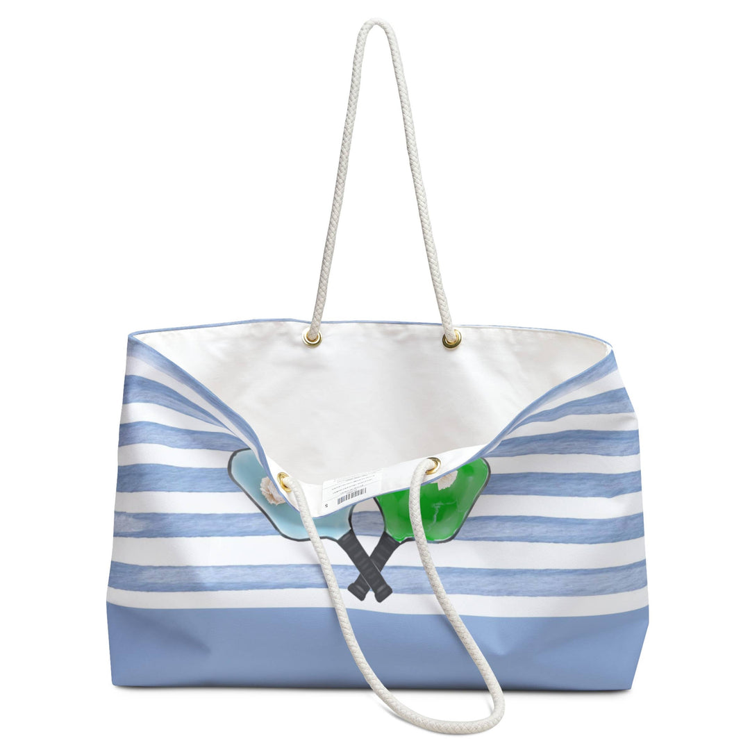 Weekender Tote Bag - Blue Stripes w Pickleball