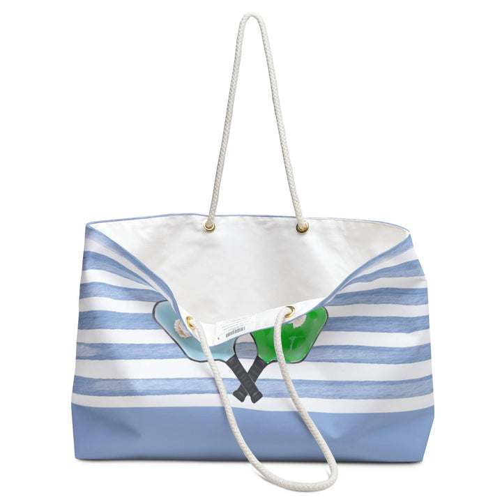 Weekender Tote Bag - Blue Stripes w Pickleball