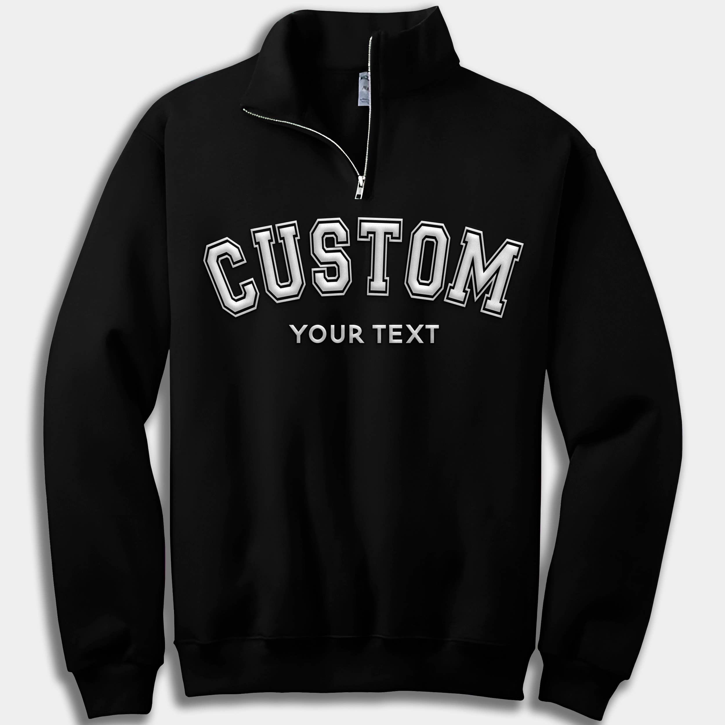 CUSTOM Unisex Puff Print Quarter Zip Sweatshirt: Black / XL