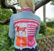 DENIM JACKET PINK HORSE -  LT DENIM MD