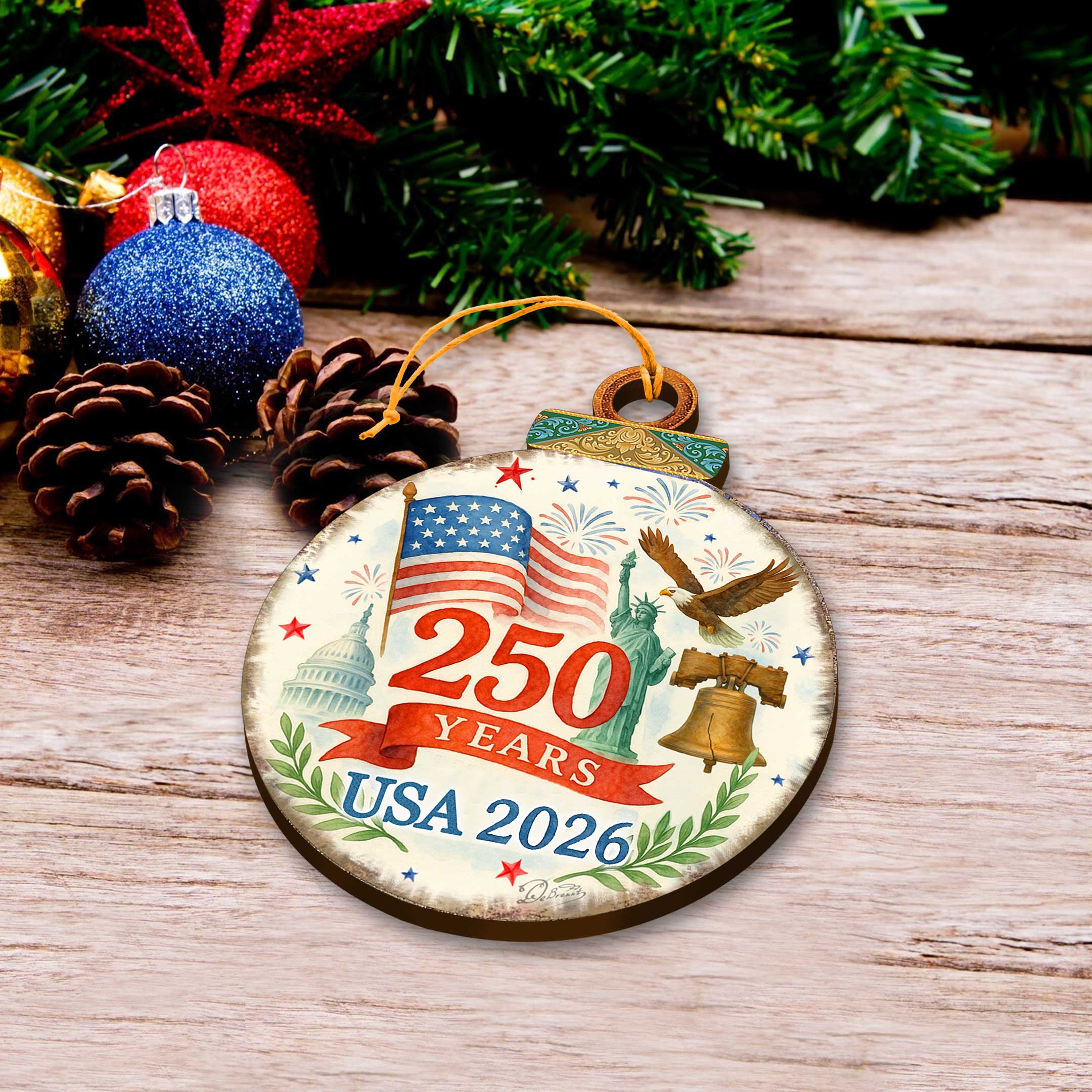 Patriotic 250th Anniversary Round Ornament by G. DeBrekht