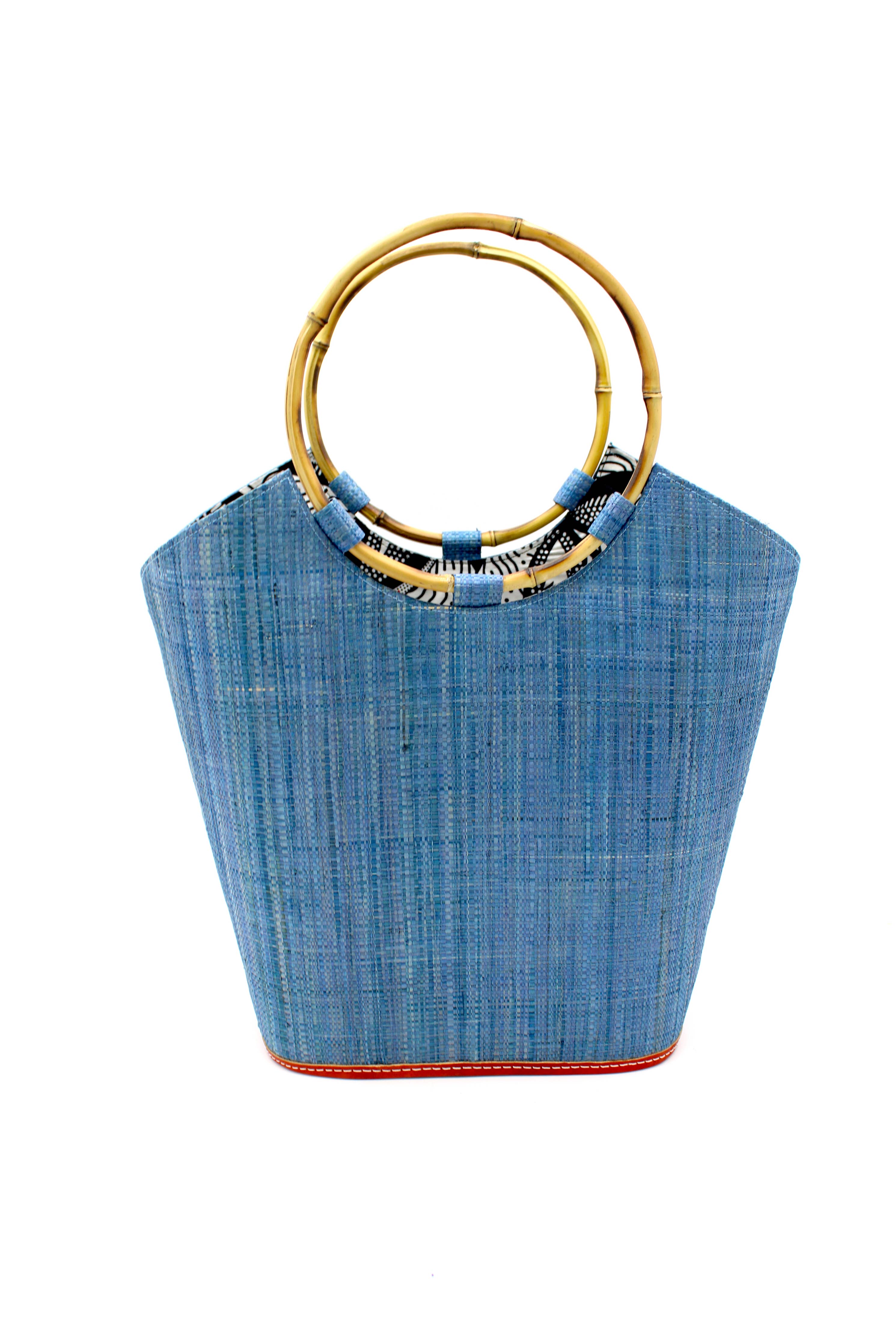 Carmen Straw Bucket Bag with Bamboo Handles: Denim