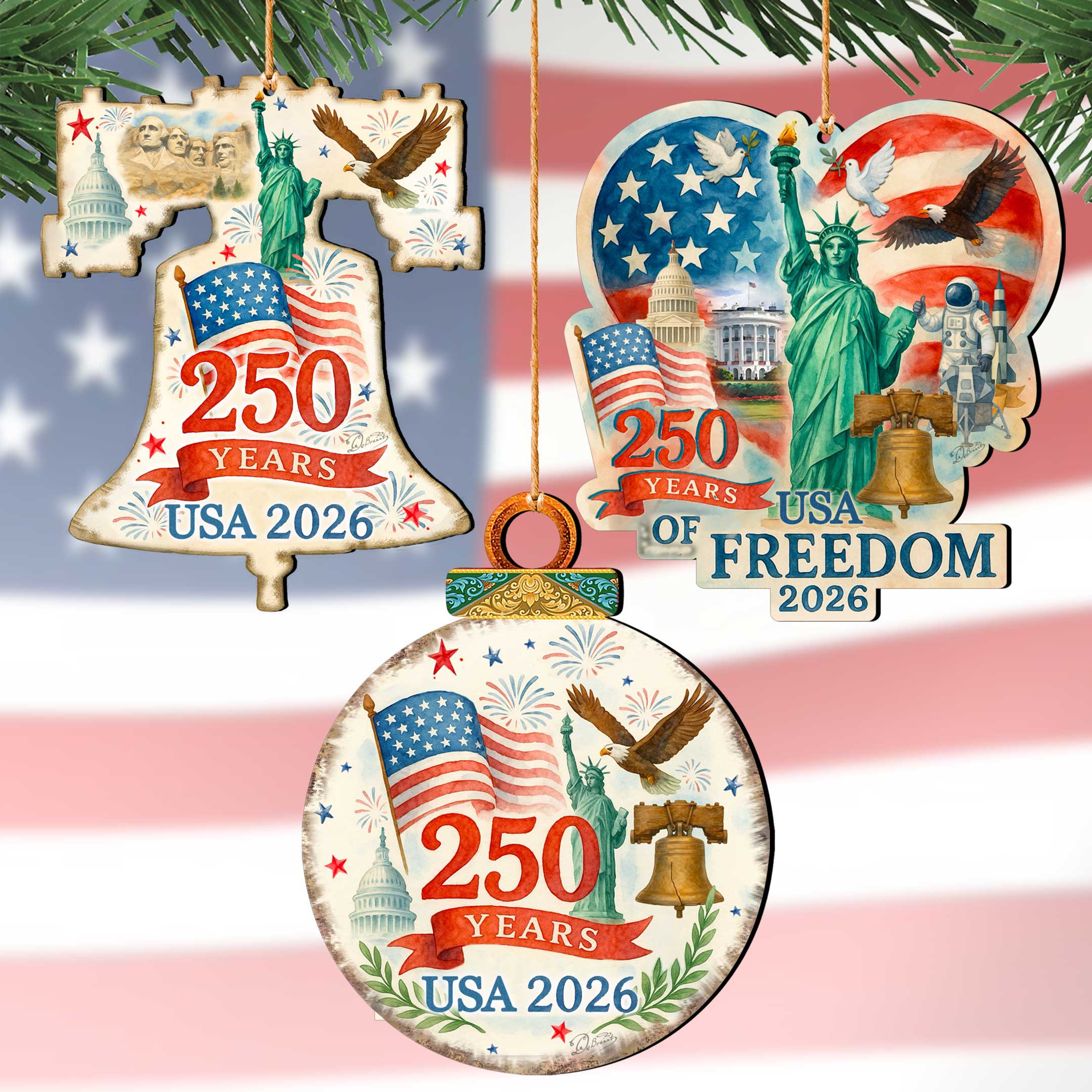 250th Anniversary of the USA Ornament Set of 3 G. DeBrekht