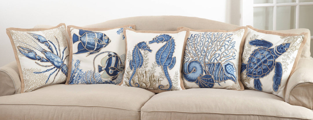 Sea Turtle Pillow - Down Filled: 20" / Navy Blue / Down Insert