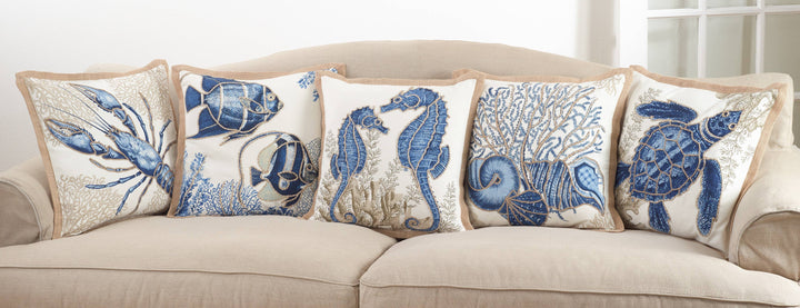 Sea Turtle Pillow - Down Filled: 20" / Navy Blue / Down Insert