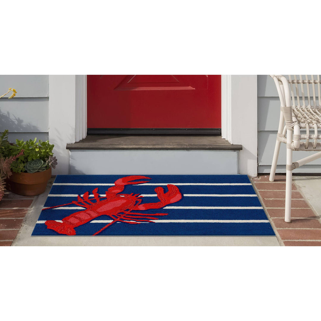 Frontporch Lobster on Stripes Indoor/Outdoor Rug: Navy / Polyester; Acrylic / 1'8" x 2'6"
