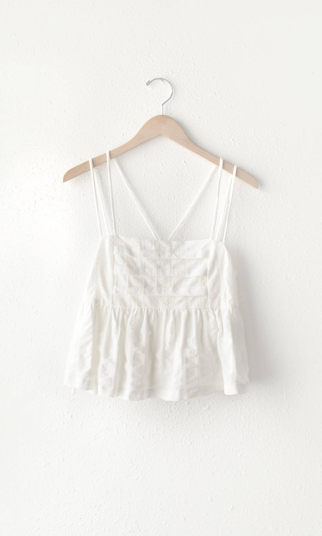 Kaila Pleated Textured Cotton Top: Small / White