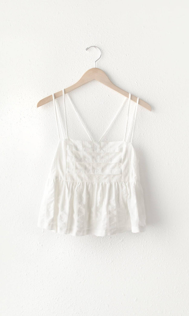 Kaila Pleated Textured Cotton Top: Small / White