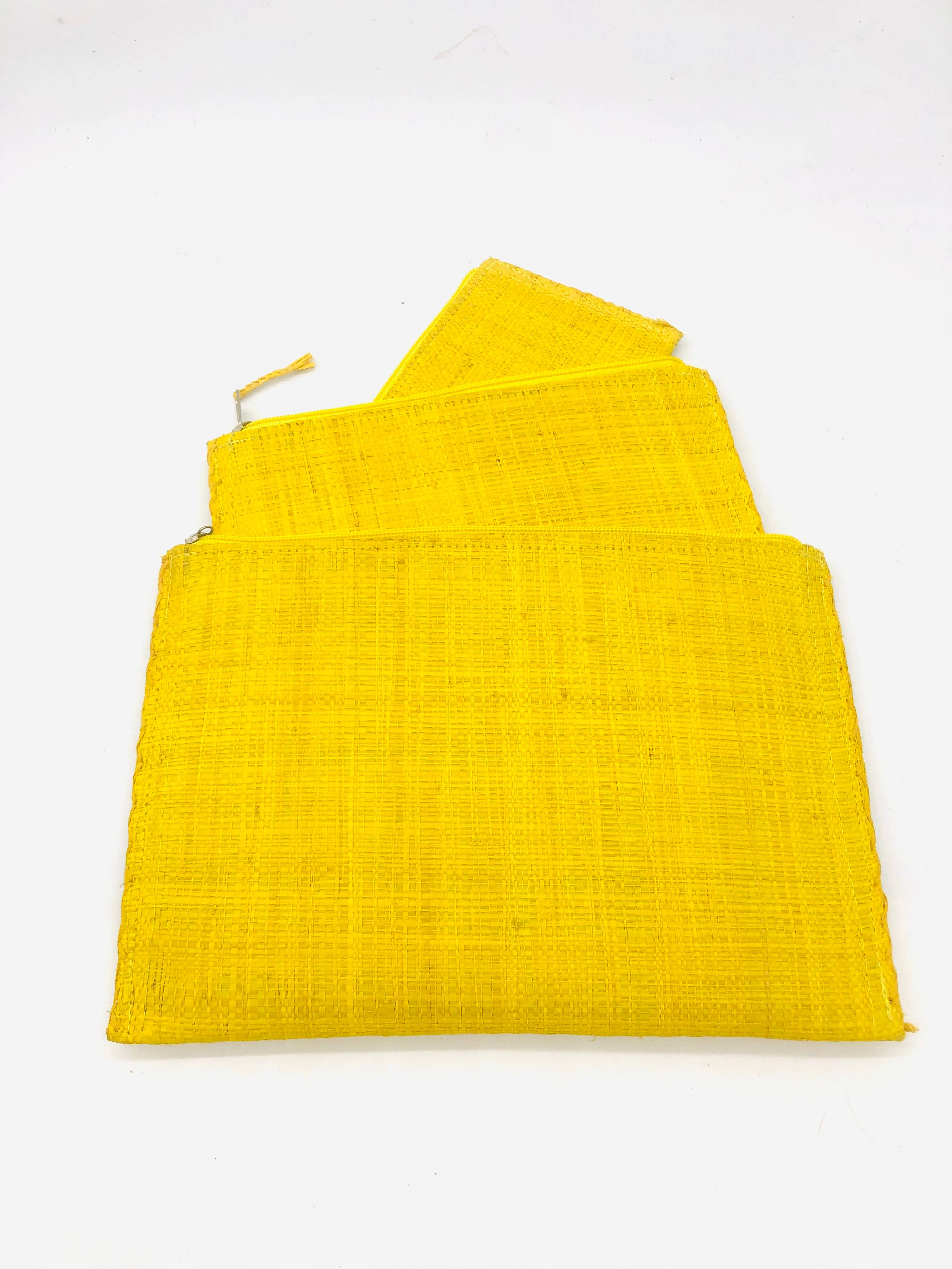 Set of 3 Nesting Zippered Straw Clutches Solid Colors: Solid / Grey