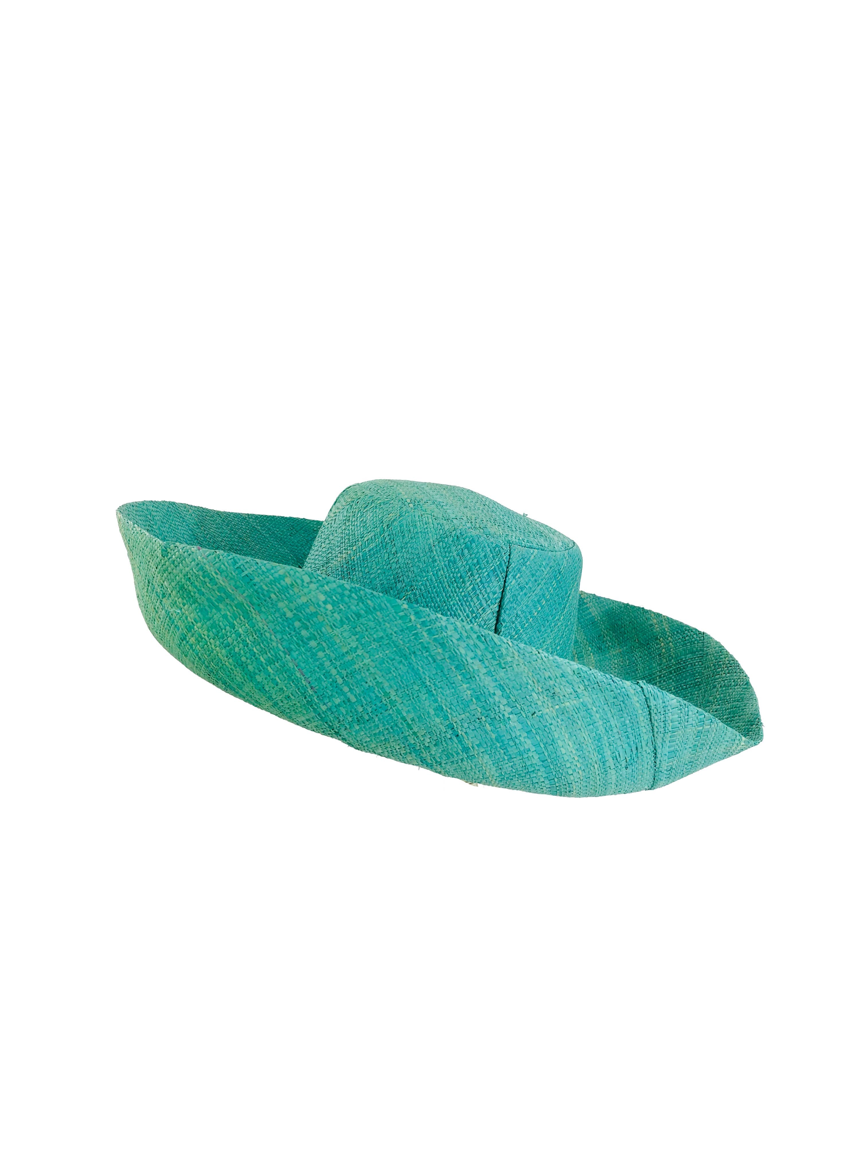 Sun Hats: Solid Color Packable 5" & 7" Brim Raffia Straw: 7"Brim / Turquoise
