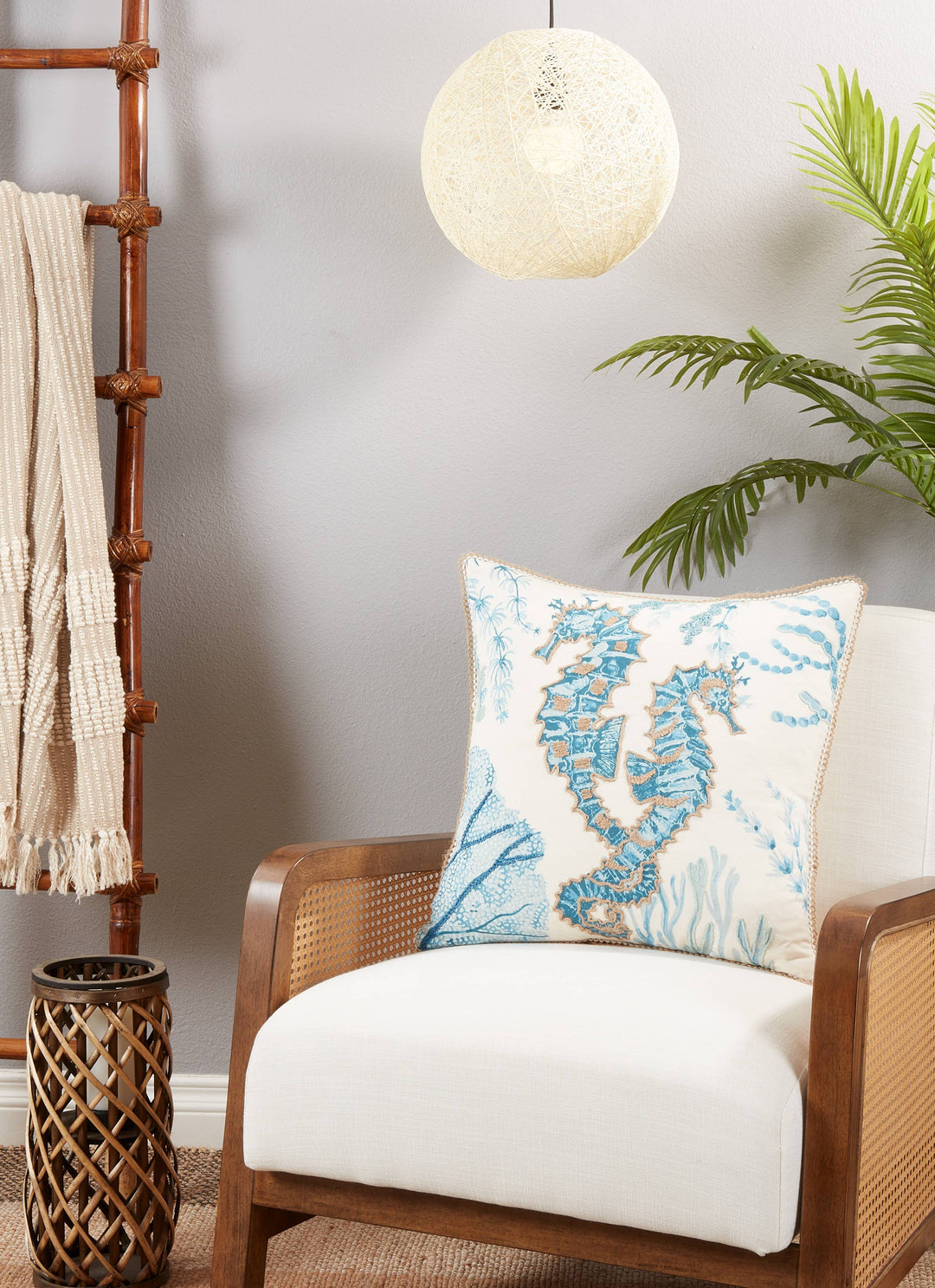 Sea Horse Design Throw Pillow: 20" / Aqua / Down Filled