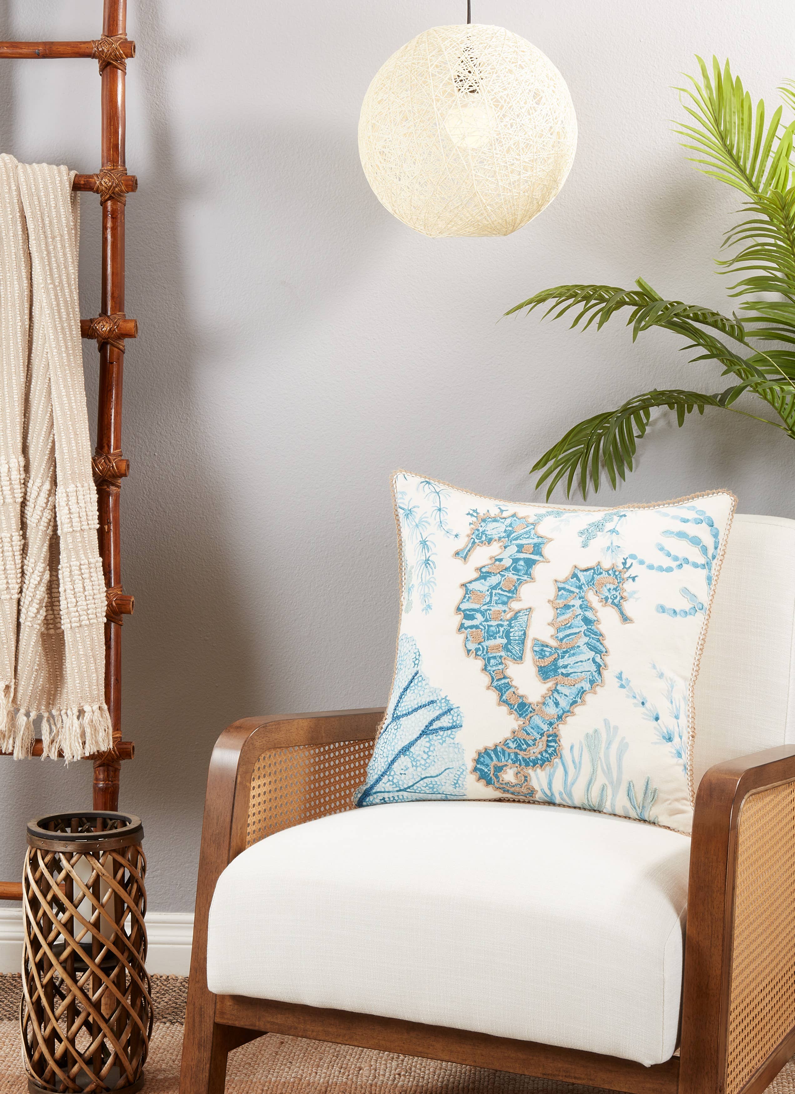 Sea Horse Design Throw Pillow: 20" / Aqua / Down Filled