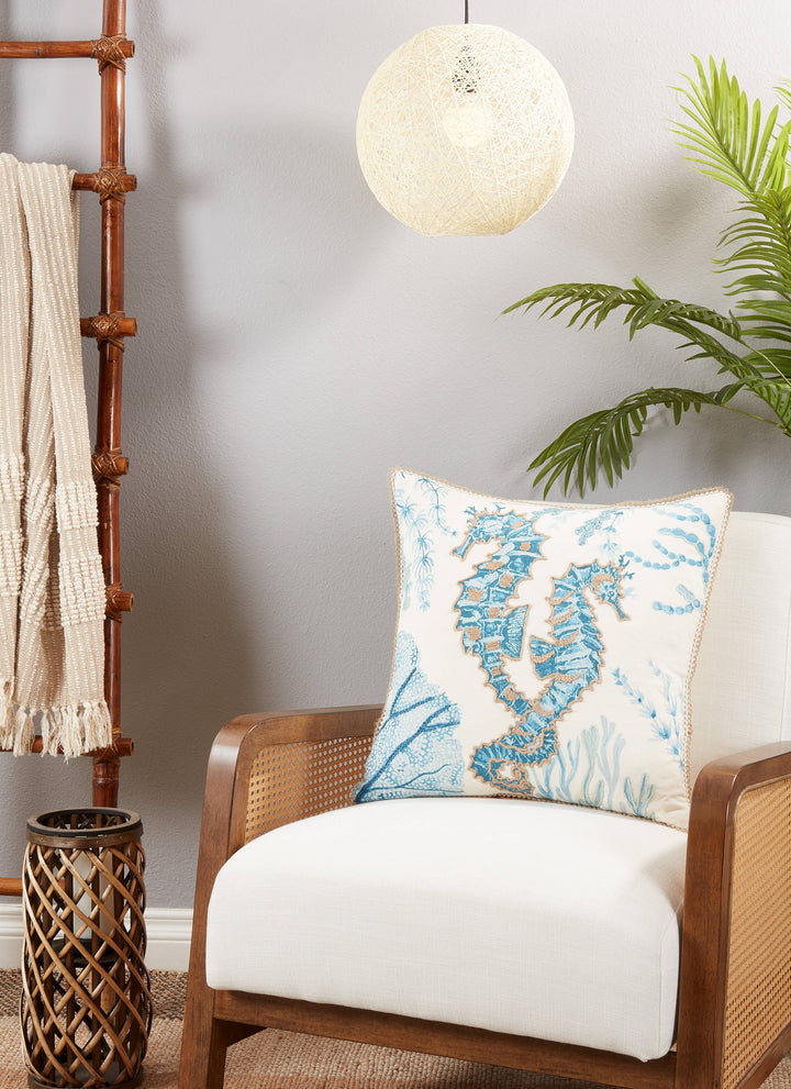 Sea Horse Design Throw Pillow: 20" / Aqua / Down Filled