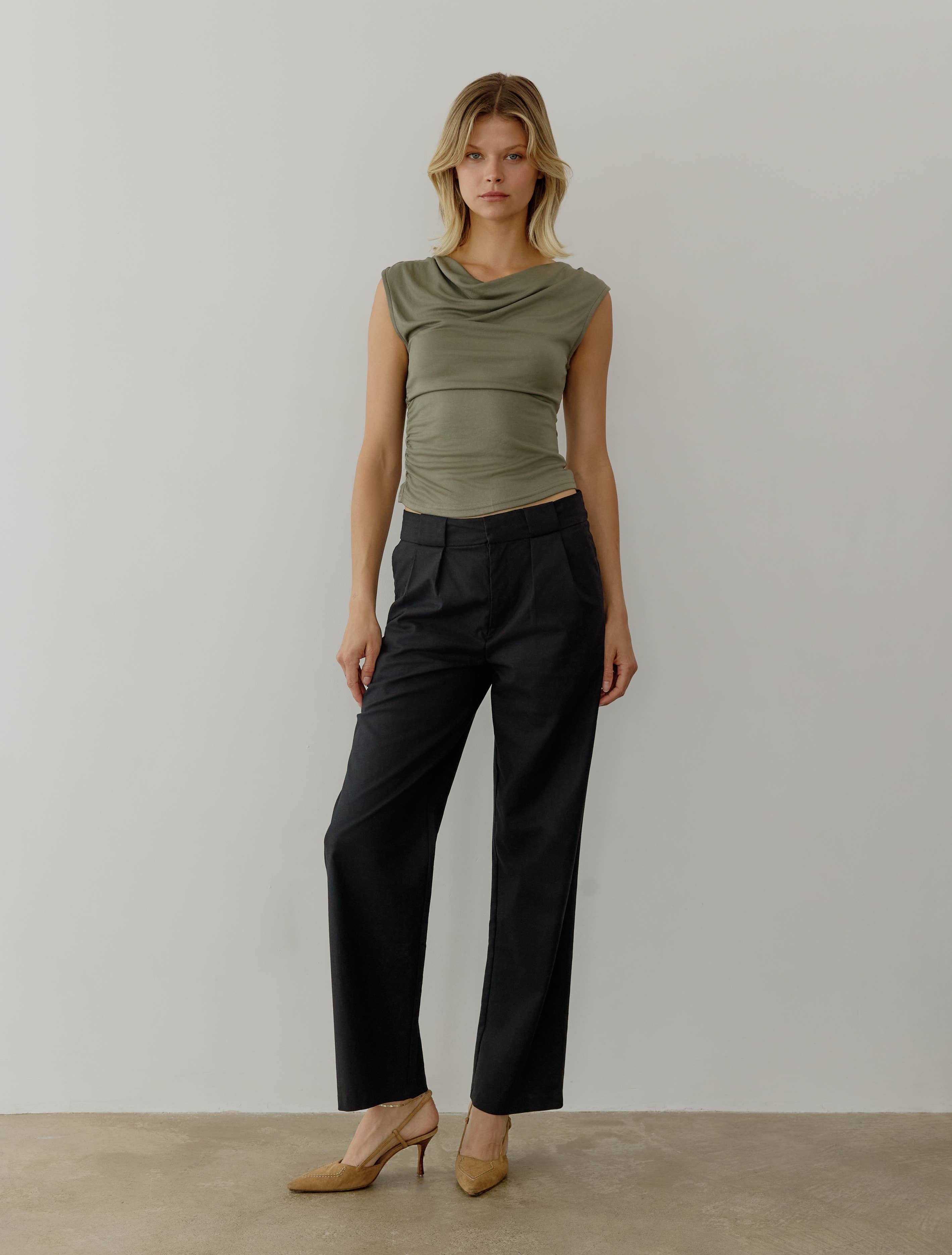 The Ali Top | Cowl Neck Sleeveless Top: BLACK / SMALL