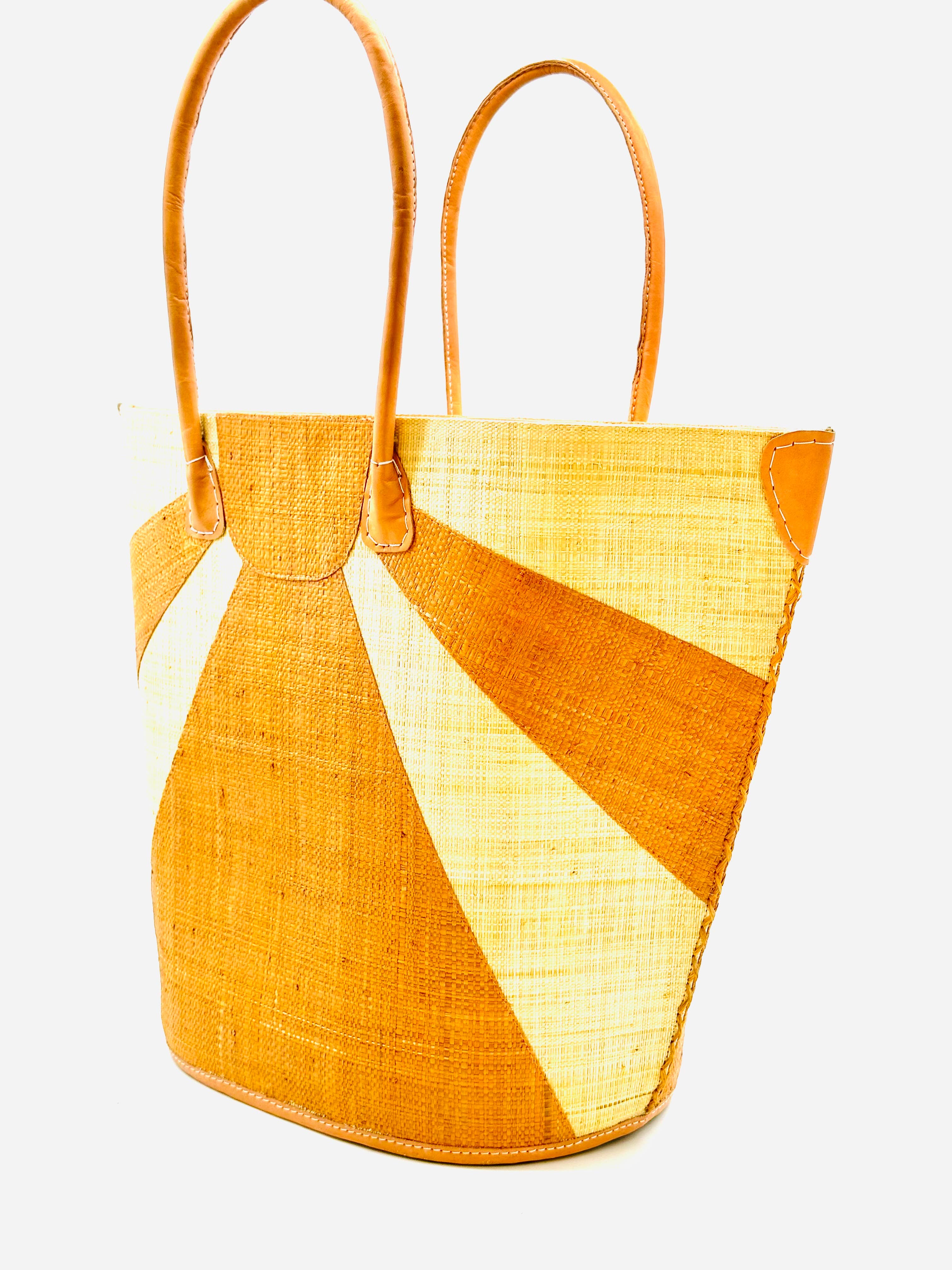 Sunburst Large Straw Tote Bag: Black