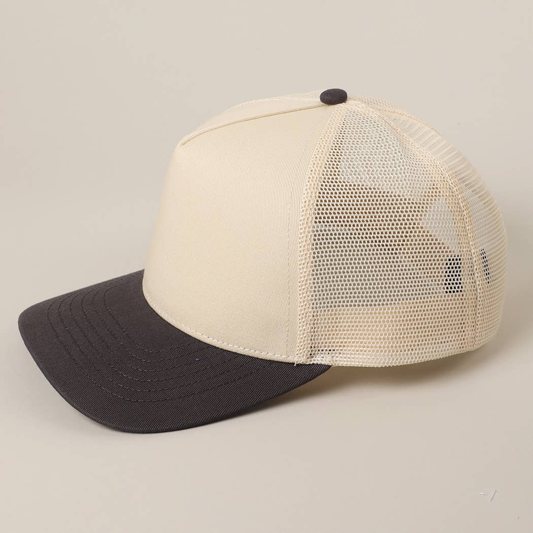 Solid Two-Tone Cotton Trucker Hat with Mesh Back