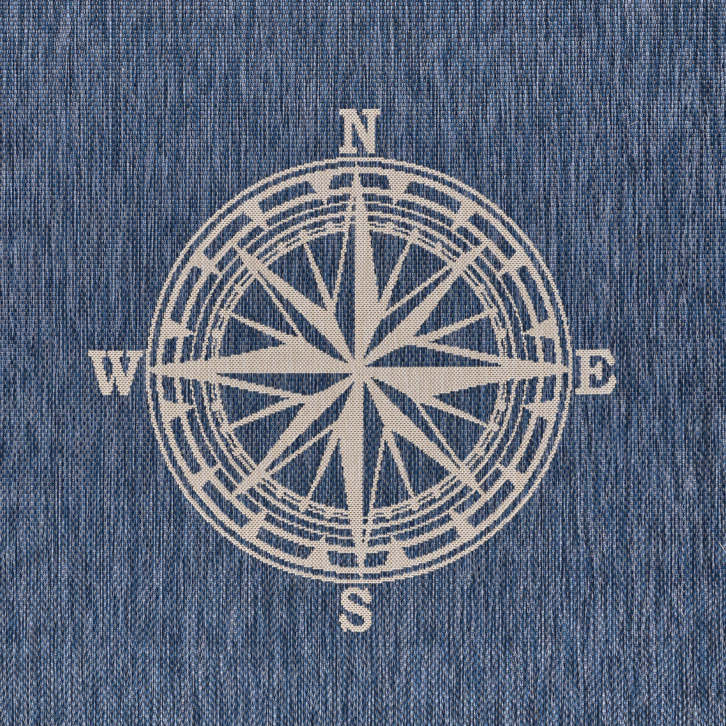 Samantha Navigate Navy Blue/White Indoor/Outdoor Area Rug: 7'6" x 9'5"