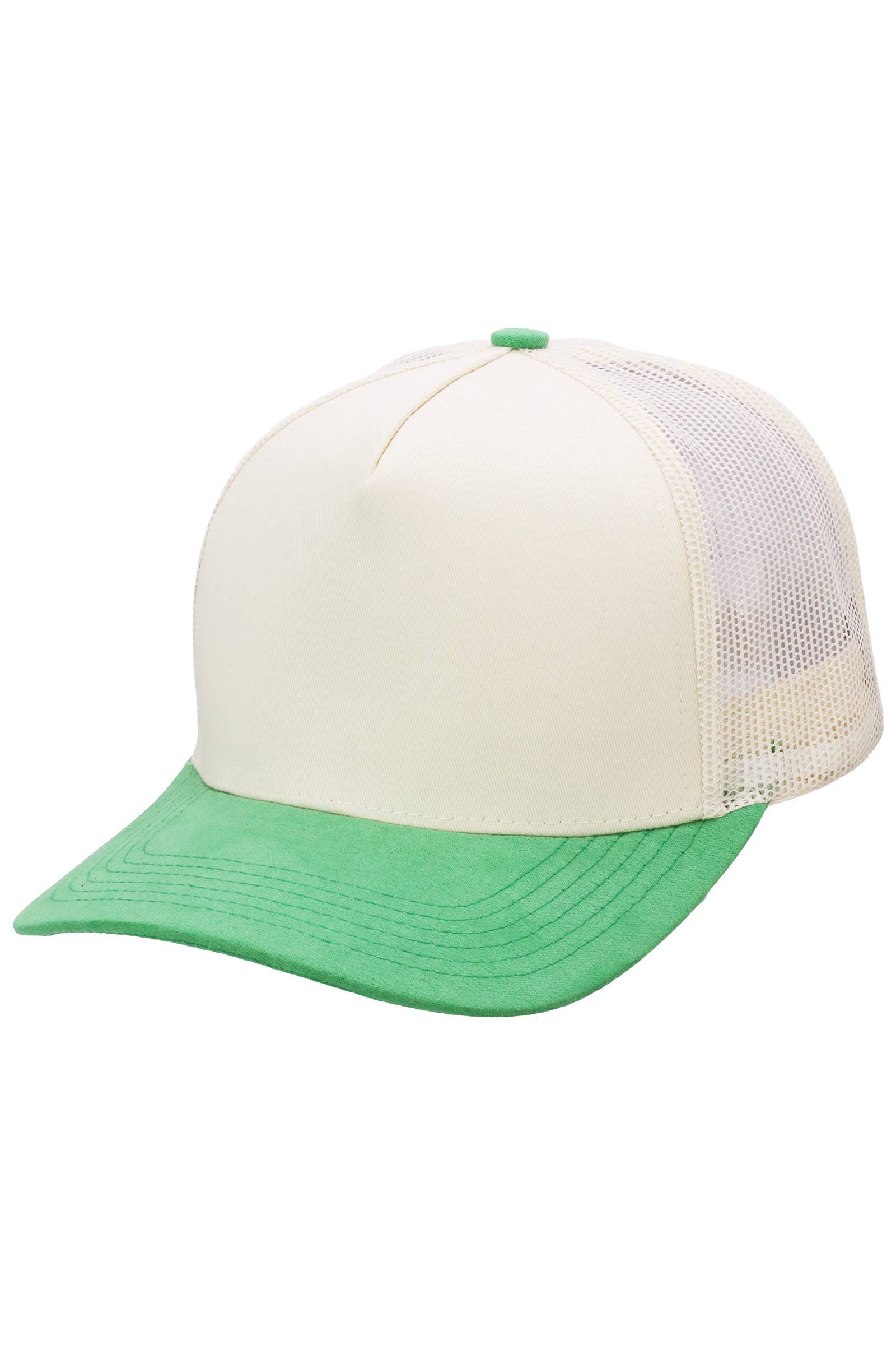 Vegan Suede 5 Panel Snap Back Trucker Hat: BEIGE/BLACK / ONE SIZE