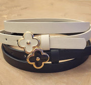 Duo Slim Simple Chic Clover Flower Buckle Leather Belt Set