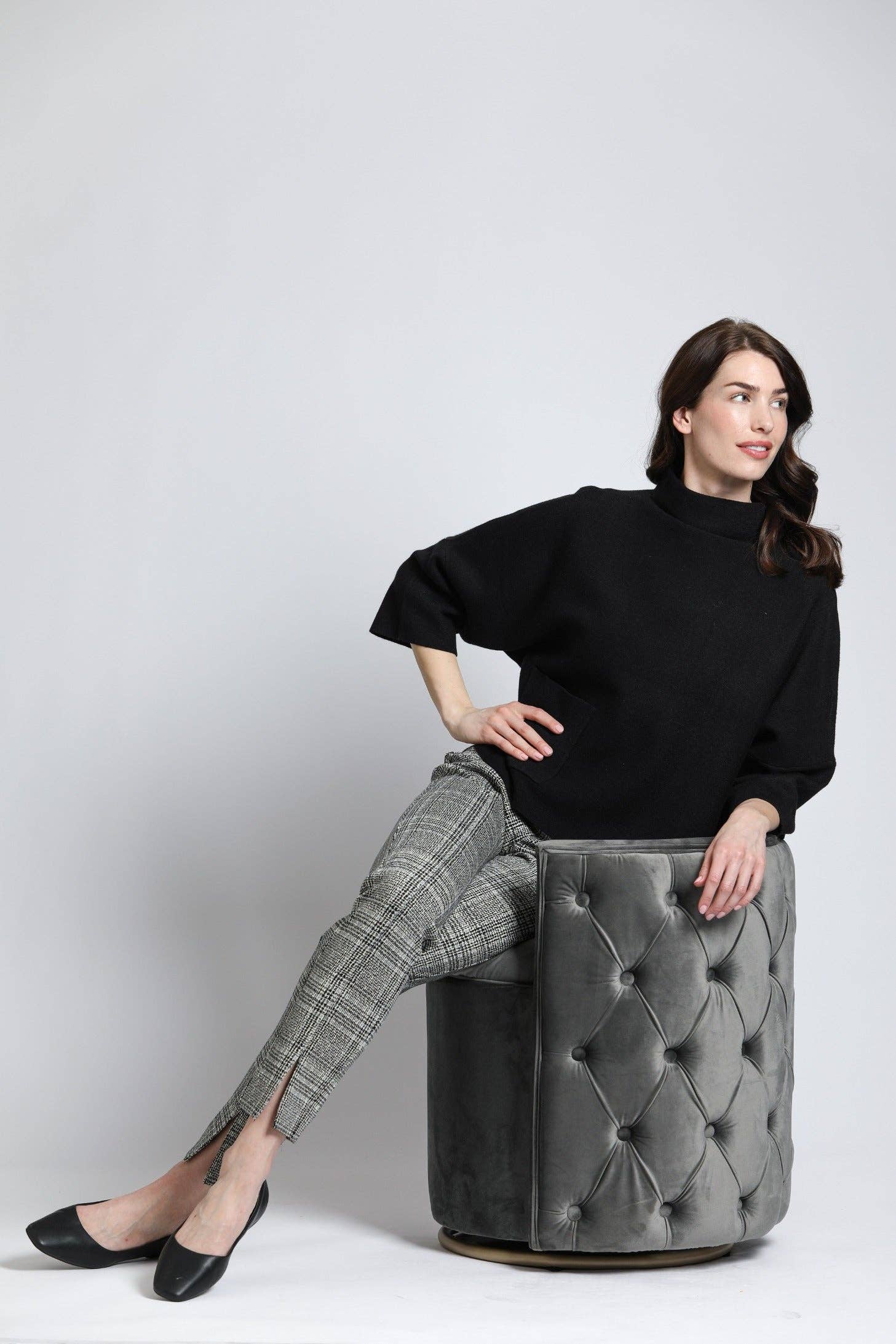 Funnel Neck Sweater With Patch Pocket: BLACK / S