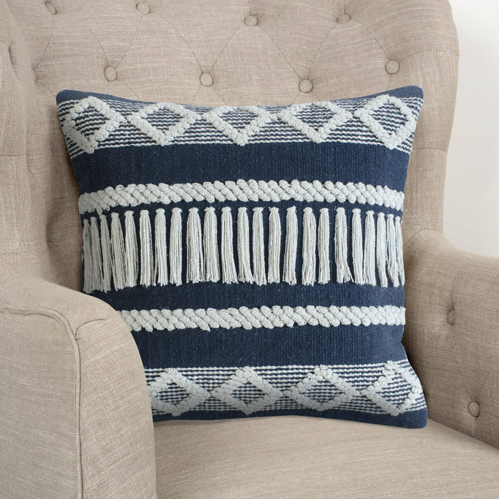 Diamond Stripe Textured Throw Pillow: Blue/Ivory / Poly Filled