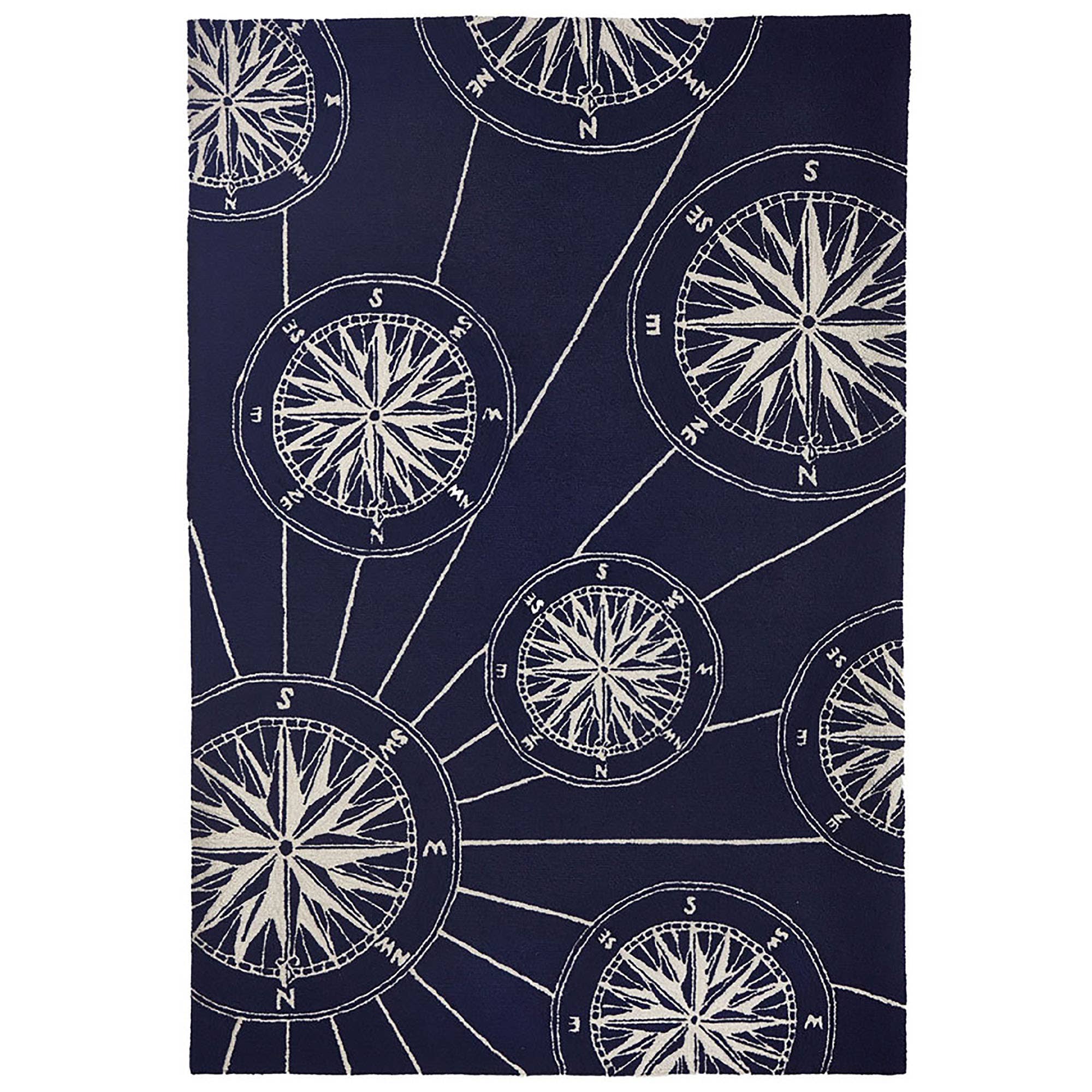 Frontporch Compass Indoor/Outdoor Rug: Navy / Polyester; Acrylic / 1'8" x 2'6"