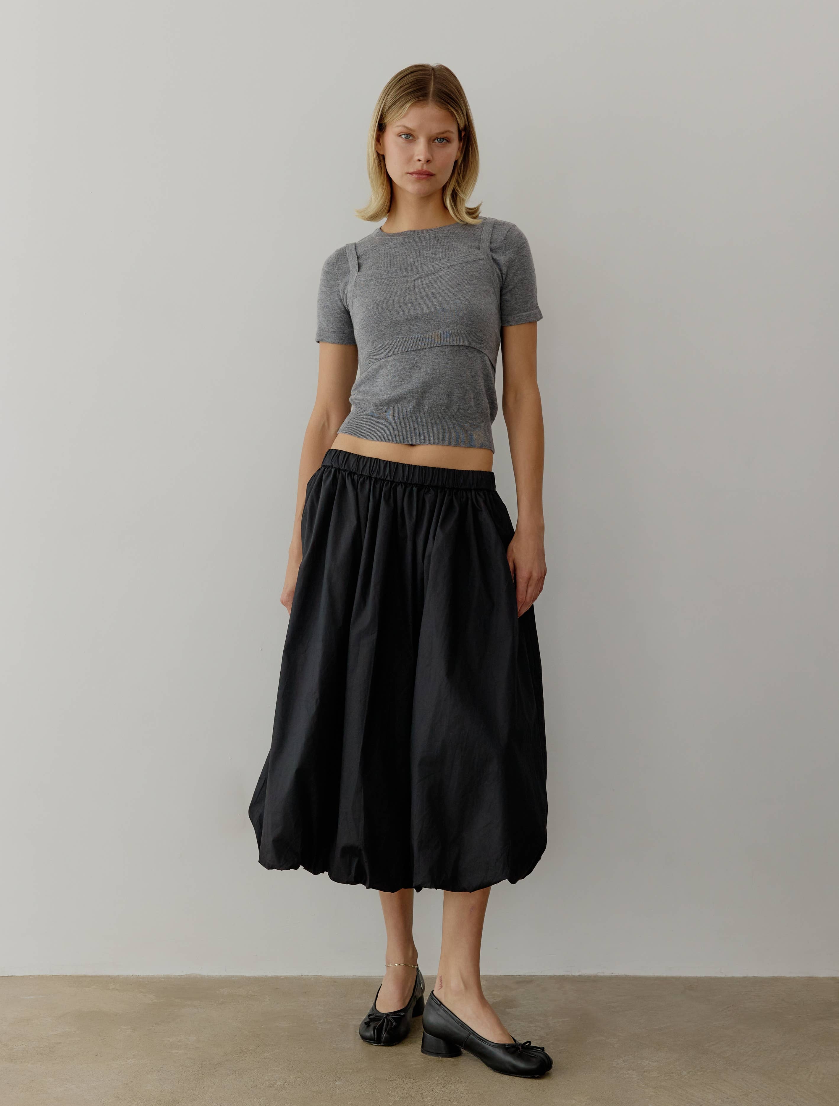 The Bella Skirt | Midi Bubble Skirt: BLACK / MEDIUM