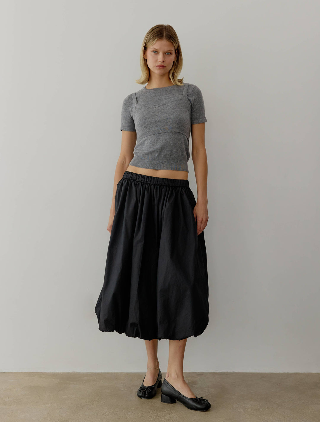 The Bella Skirt | Midi Bubble Skirt: BLACK / LARGE