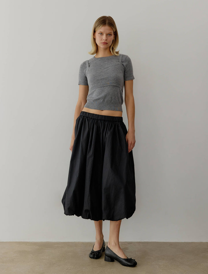 The Bella Skirt | Midi Bubble Skirt: BLACK / LARGE
