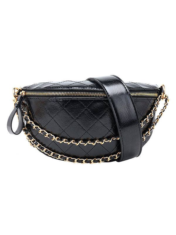 Cool Chic Chains Zipper Sling Bag: BLACK / FREE SIZE