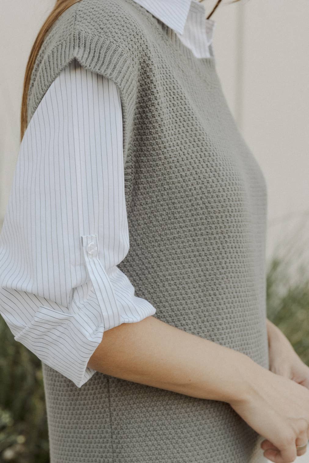 The Annalise Top | Pinstripe Button-Down Top: BLUE/WHITE / LARGE