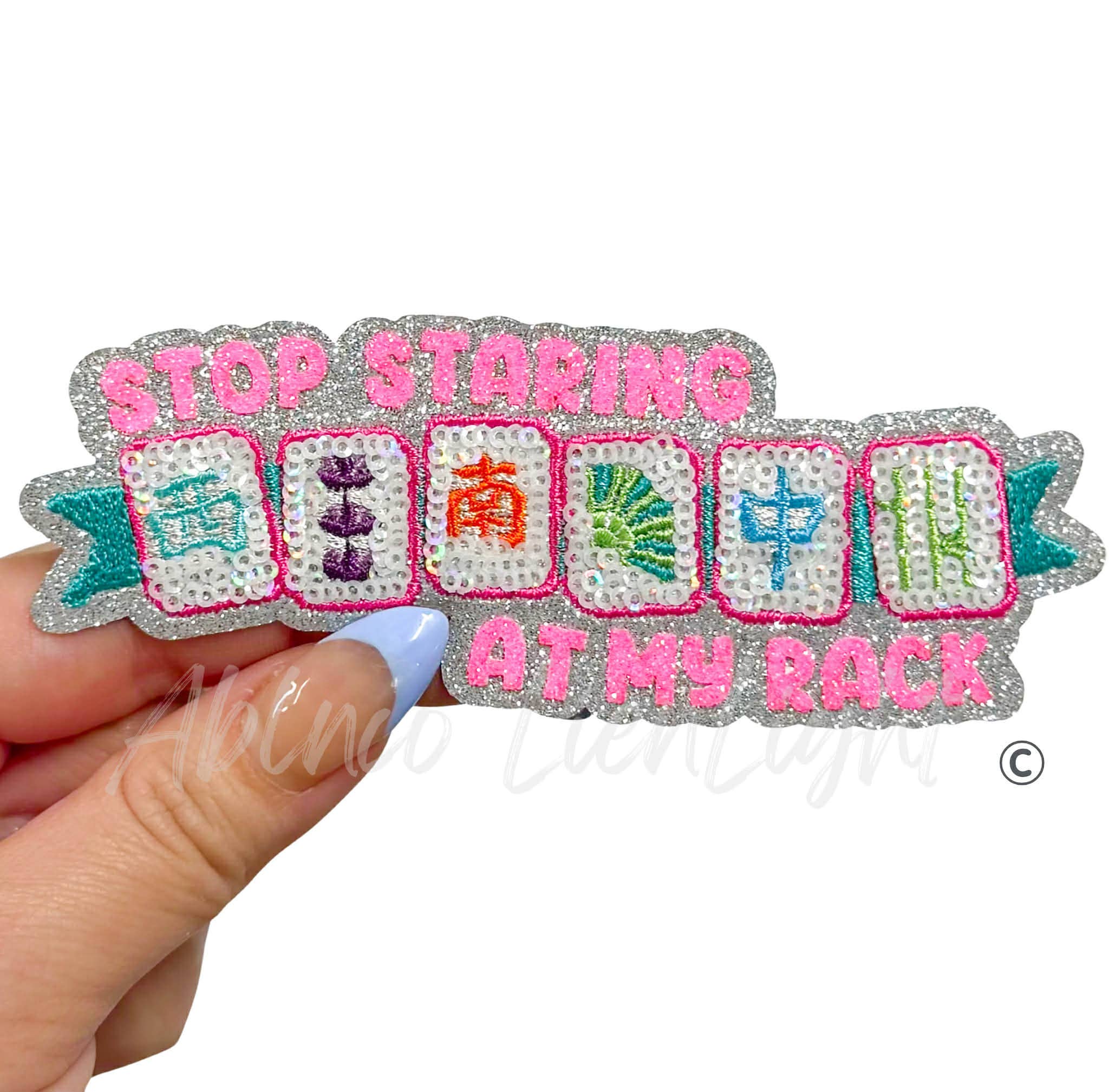 Stop Staring At My Rack Mahjong Sequins Patch - Small