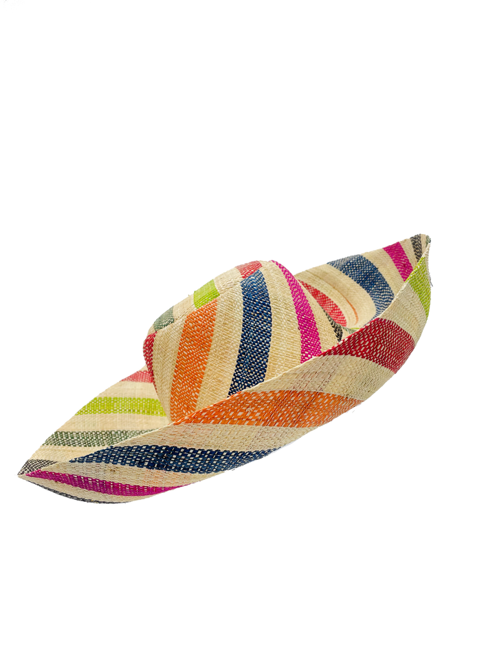 Sun Hats: Colored Stripes Packable 5" & 7" Brim Raffia Straw: 5" Brim / Carmalita Stripes